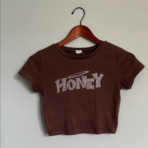 Garage Y2K Brown Cropped Baby T-Shirt with 'Honey'